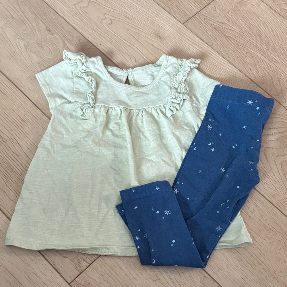 Mint Green Top and Blue Star Leggings Set
